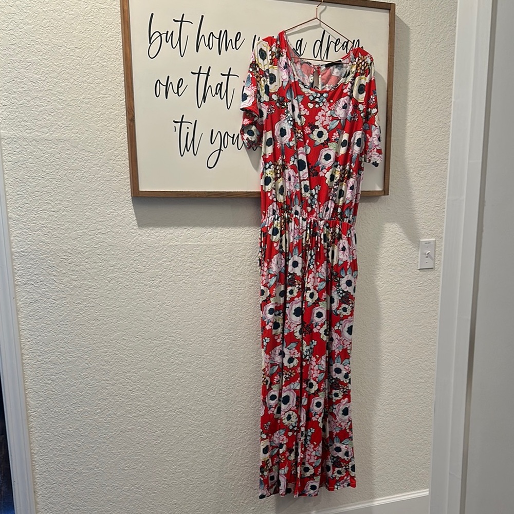 Glitzy Girlz Floral  Romper in Red and White